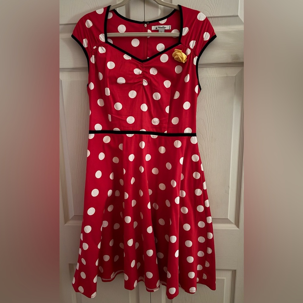 Disney Red and White Polka Dot Retro Fit-and-Flare Dress with Yellow Flower